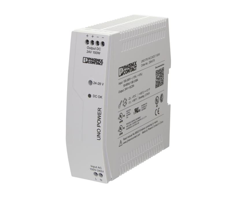Power supply for DIN rail mounting, input: 1-phase, output: 24 V DC/150 W UNO-PS/1AC/24DC/150W 29043